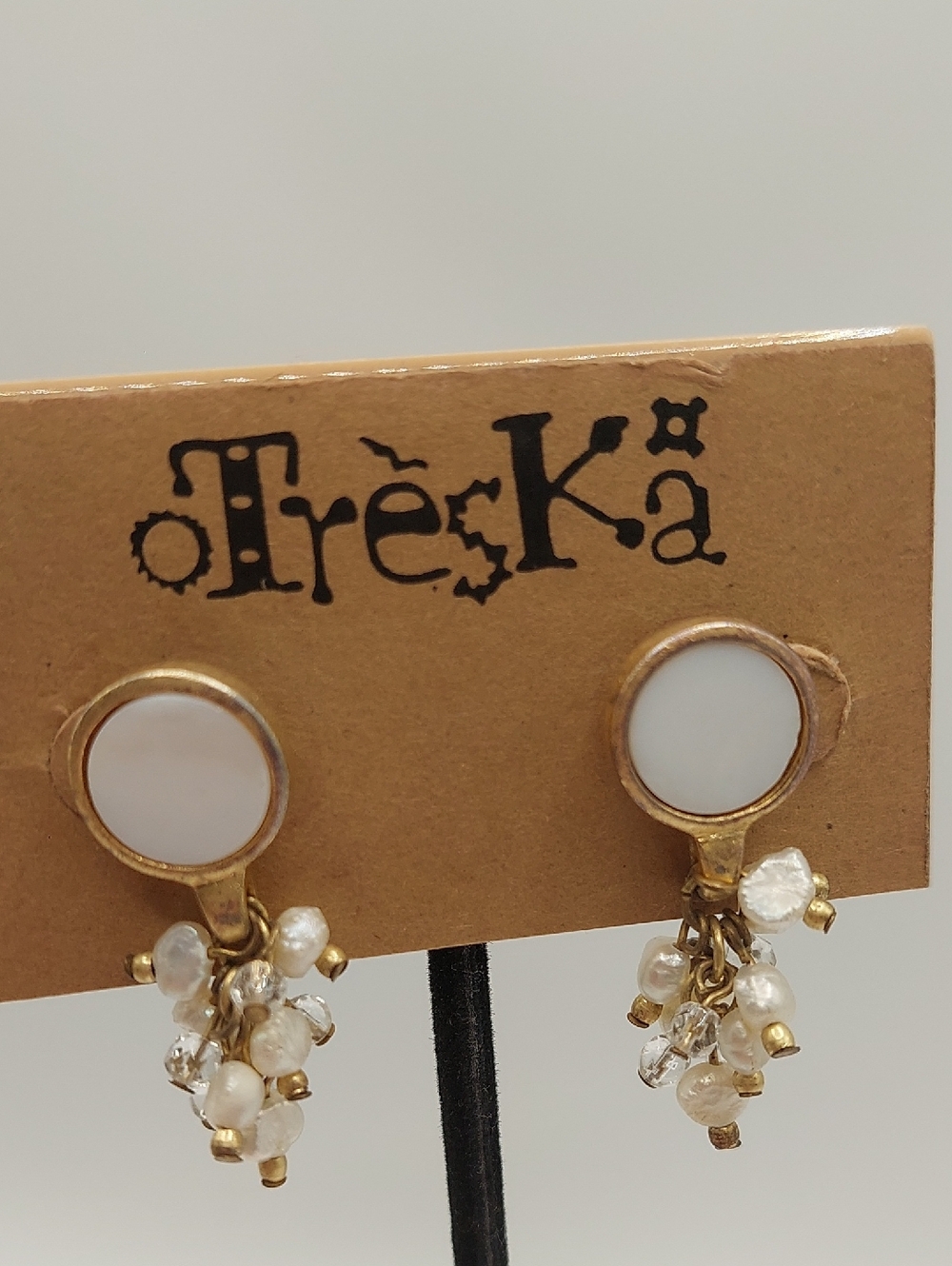 Treska Gold-Tone Pierced Earrings with MOP Centers and Pearl Clusters
